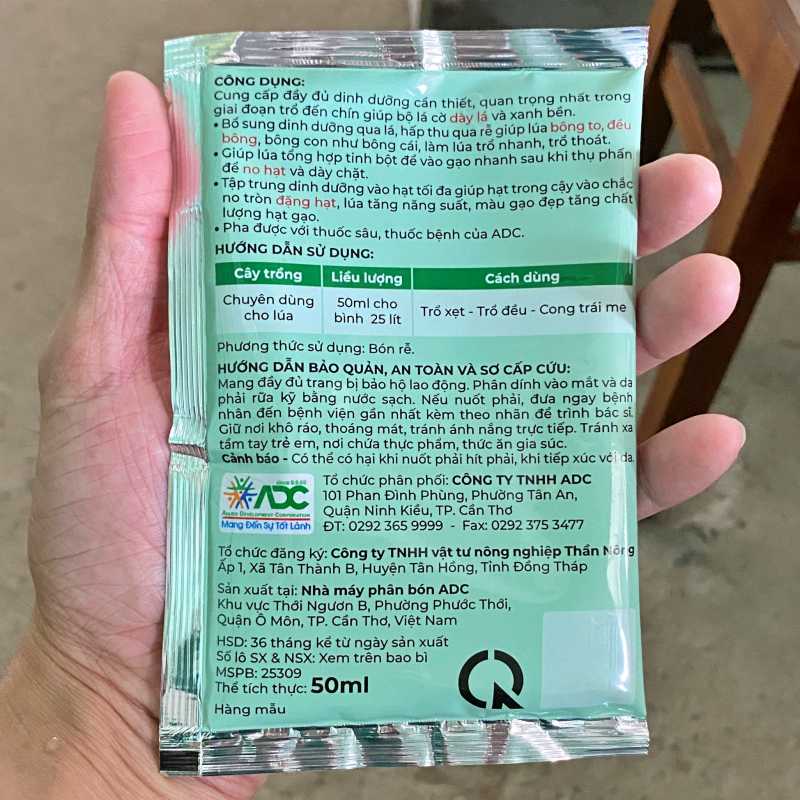 Phân bón hữu cơ lá Chackey ADC gói 50ml, chắc cậy, điều bông, đặng hạt