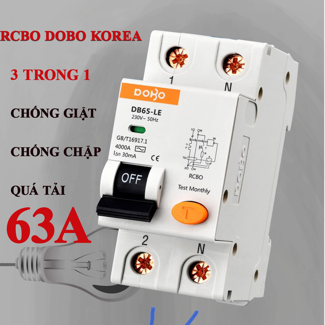 Cầu Dao Chống Giật 2 Pha Dobo Electric Korea (63A - 30mA) - Trắng