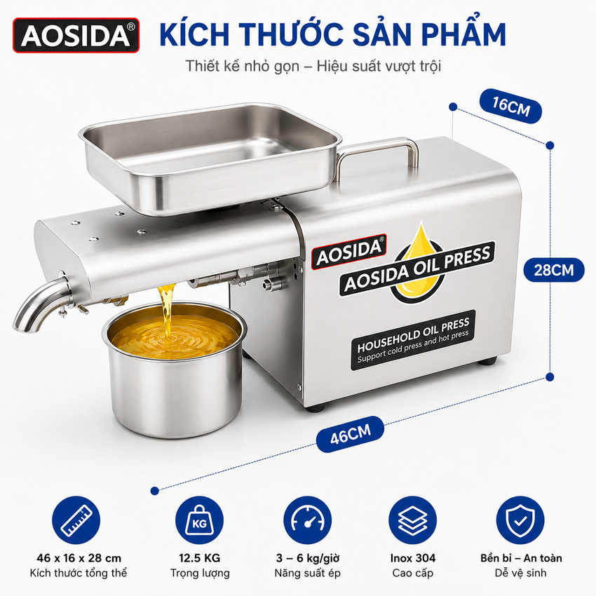 HÀNG CHÍNH HÃNG - Máy ép dầu thực vật dùng trong gia đình. Thương hiệu Anh Quốc cao cấp AOSIDA - 888A
