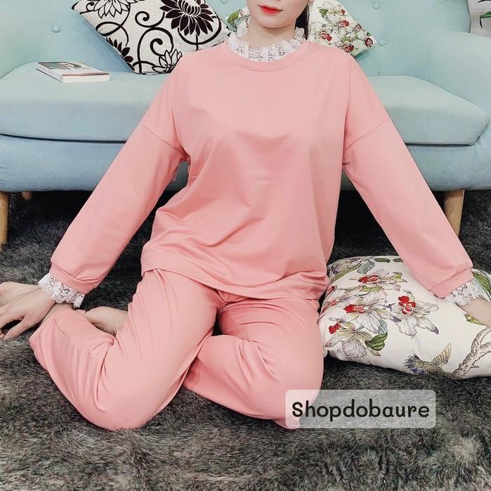 Bộ bầu và sau sinh chất Nỉ Da Cá Mùa Đông siêu ấm áp Cổ viền ren dài tay -