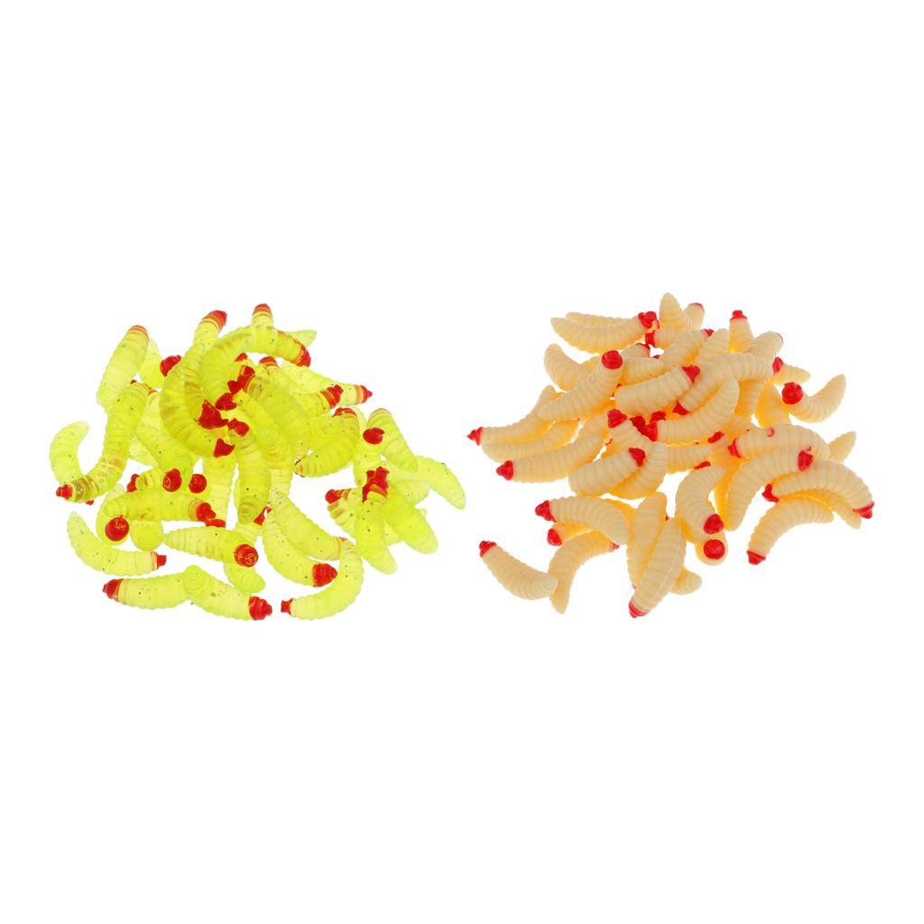 Soft Lures Bait,50Pcs Earthworm, Maggot Grub Worms Fishing Lures Baits 2.4cm