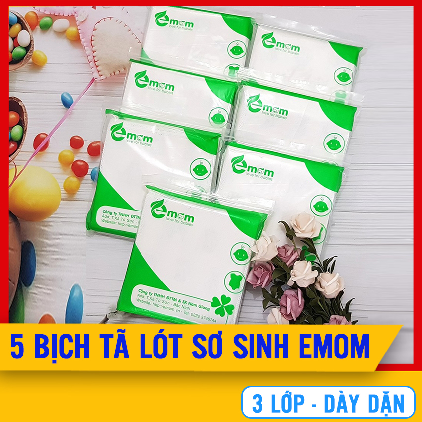 [SIÊU TIẾT KIỆM] 5 Bịch Giấy Lót Phân Su Sơ Sinh,  3 Lớp Siêu Thấm Hút Cho Bé (Hiệu Emom)- Tả/Tã Lót Phân Xu Chống Thấm Cho Trẻ Sơ Sinh - Tấm Lót Sơ Sinh - Miếng Lót Chống Thấm Mềm Mại