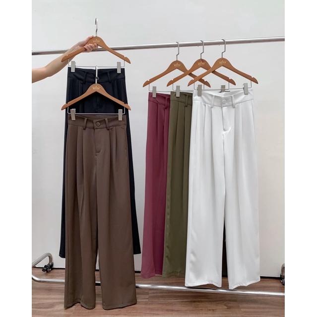 Quần culottes vải nữ ống suông xếp ly 74q02 by gerne