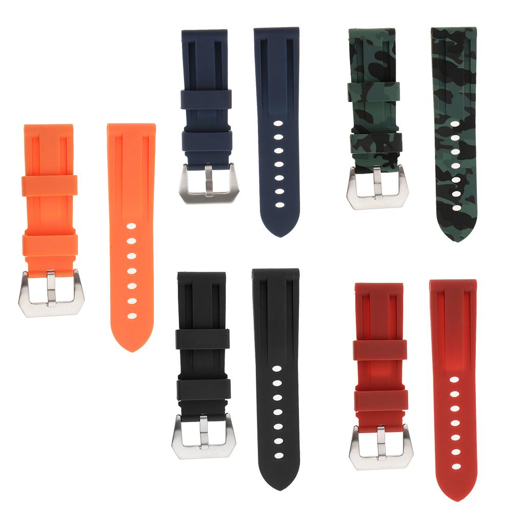 Silicone Rubber Waterproof Watch Strap for 24mm Sport Watch Band Replacement