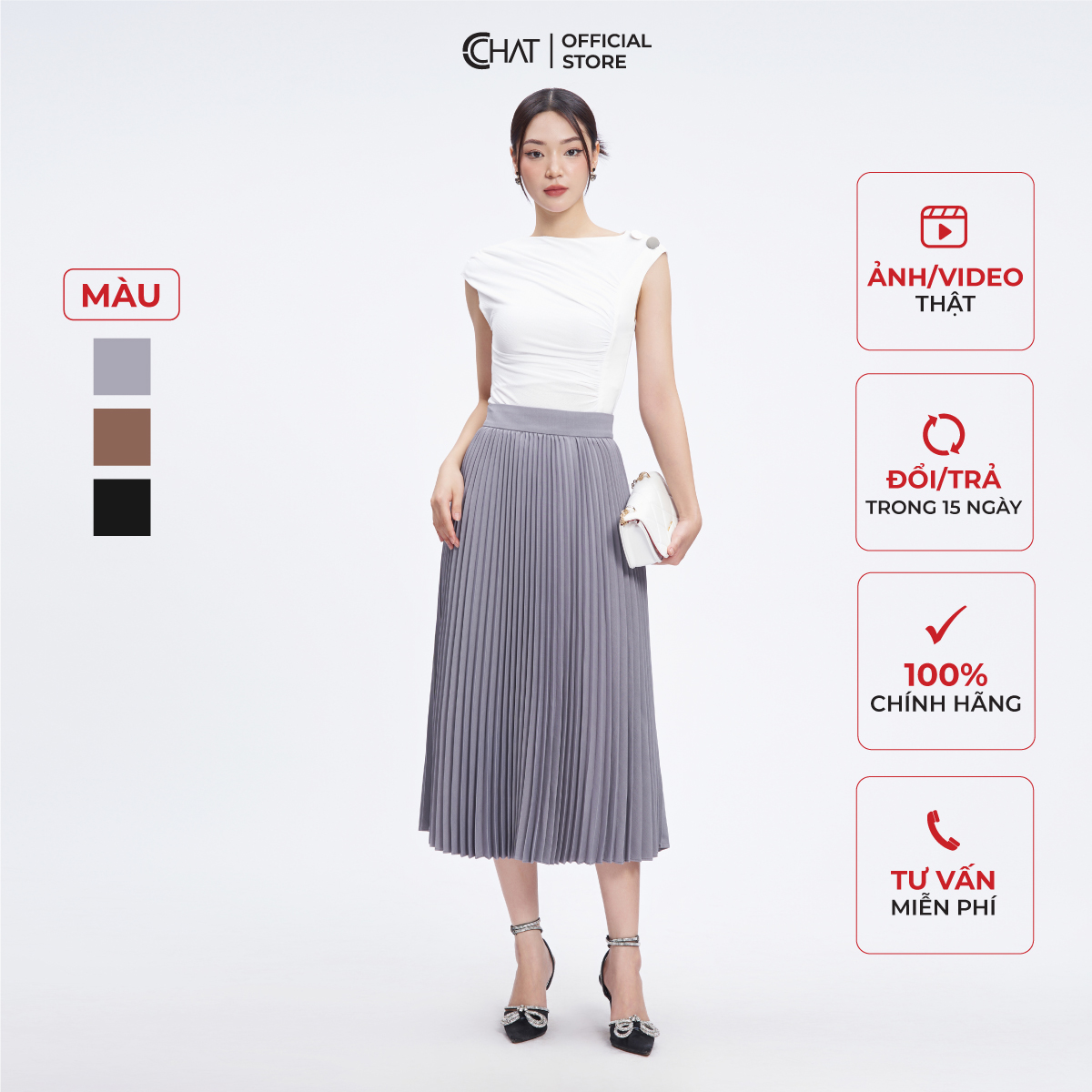 Chân Váy Xếp Ly Dáng Midi Chất Tuytsi Cao Cấp Phong Cách Thanh Lịch 53CDS2014LT