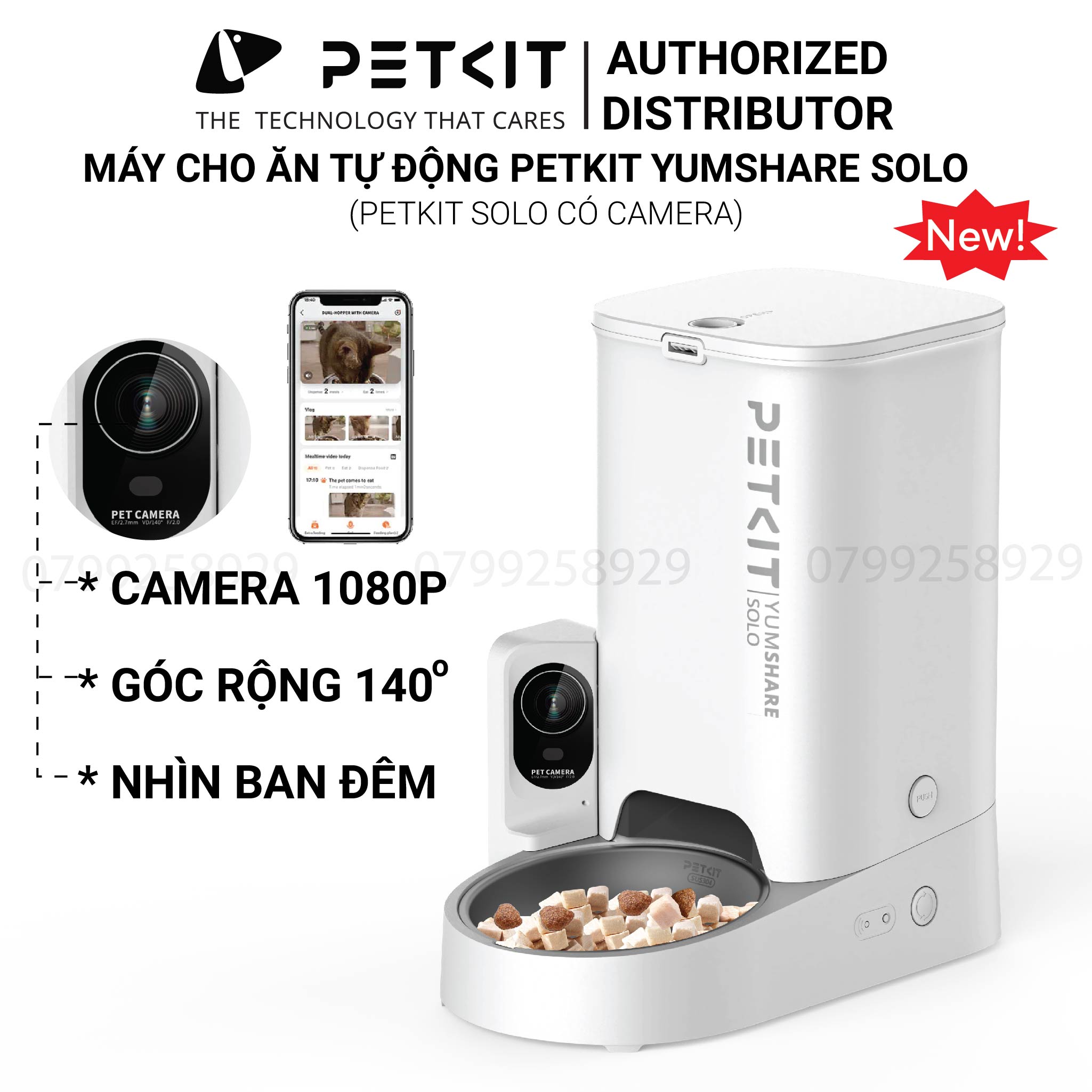 [Có CAMERA] Máy Cho Mèo, Chó Ăn Tự Động Petkit Fresh Element Solo YumShare màu Trắng