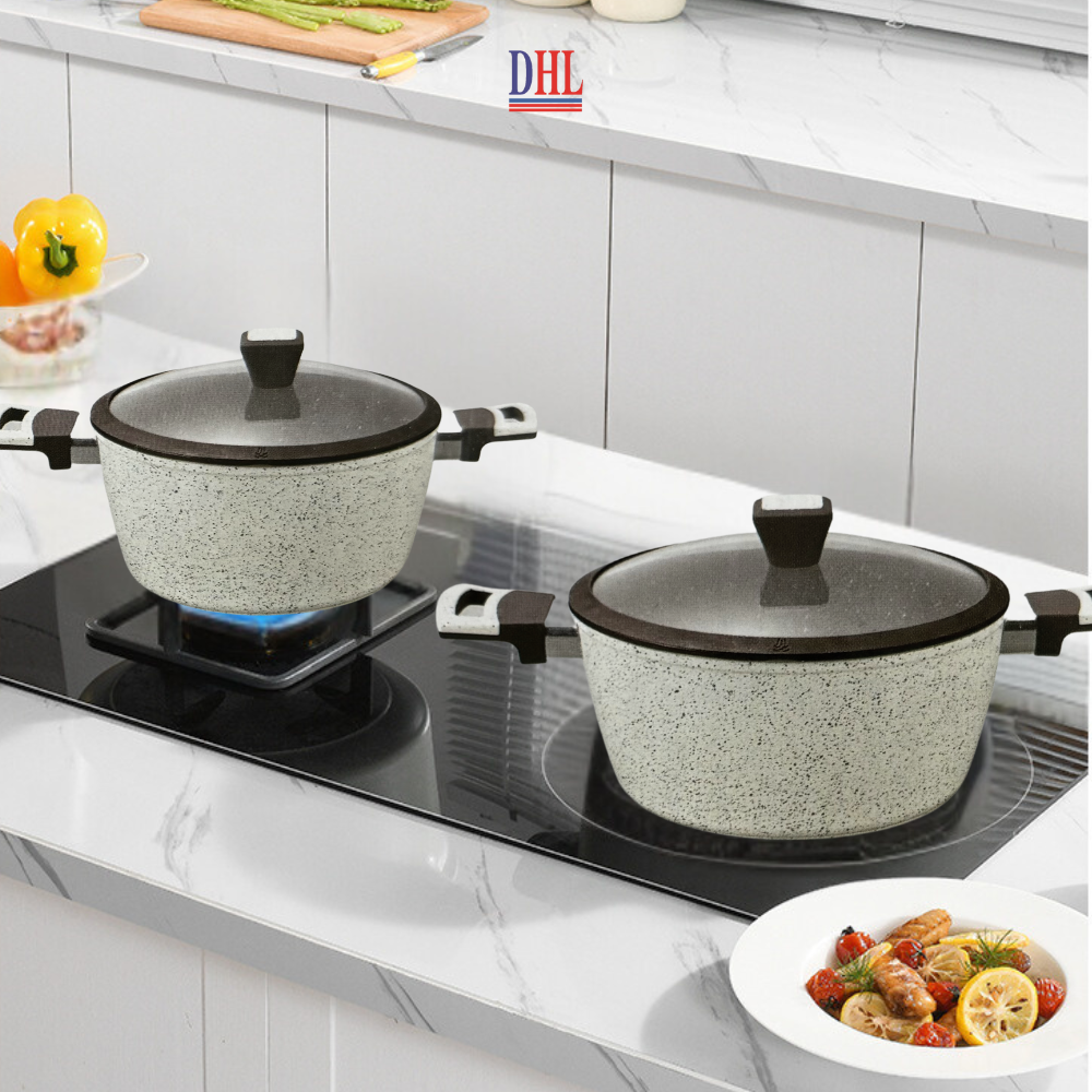 Bộ nồi chảo bếp từ vân đá chống dính cao cấp Mitomo Giyoca 4 món - Hàng chính hãng BH 24 tháng