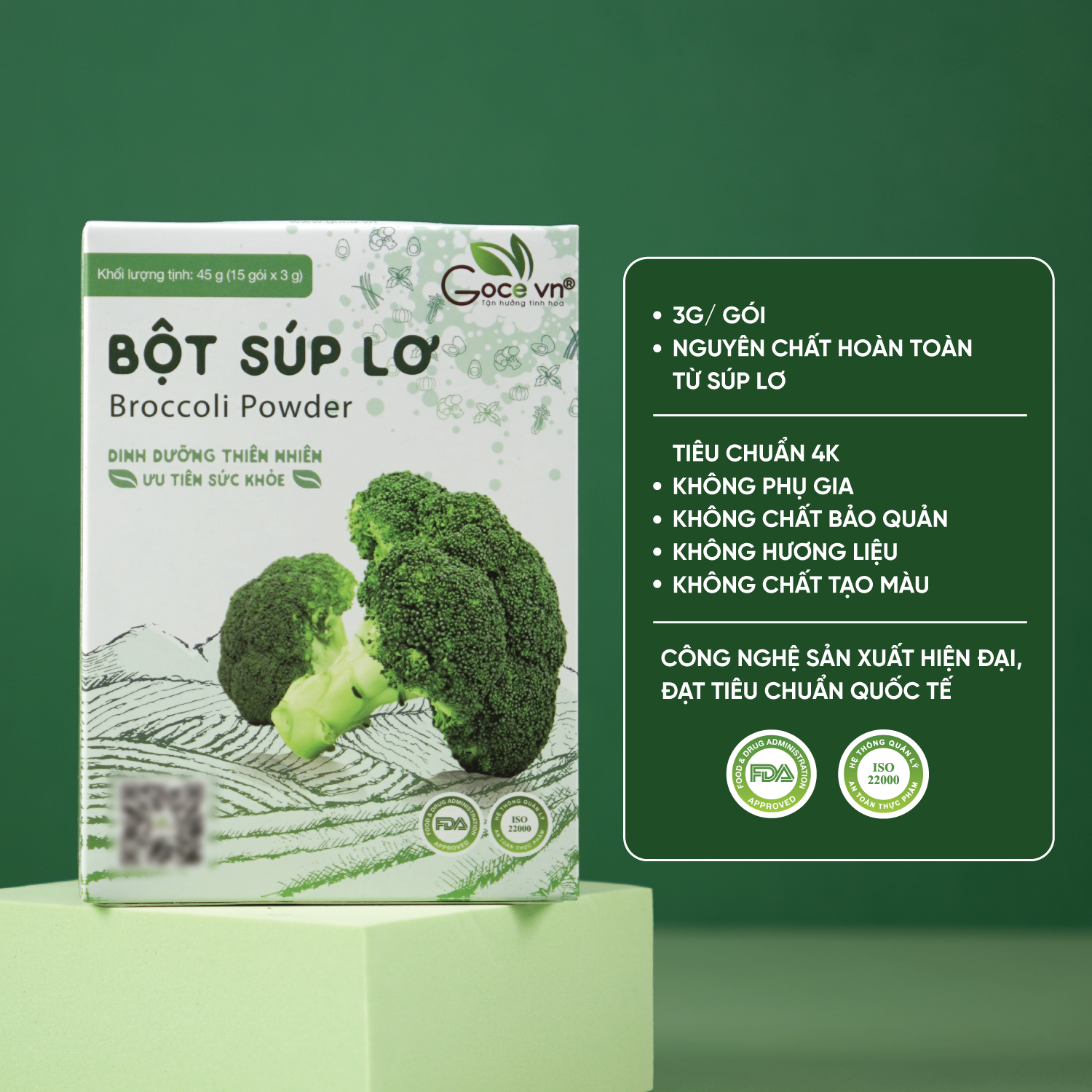 Bột súp lơ nguyên chất Goce (Bông cải xanh) - 45g (15 gói x 3g) ST