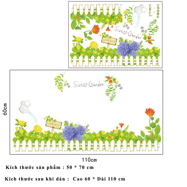 Decal dán tường hàng rào hoa màu xanh lá cây cho bé AY7222