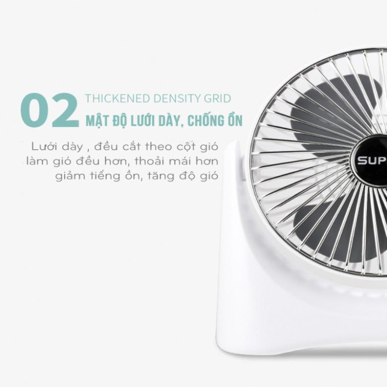 Quạt Mini Để Bàn Sạc Pin Tích Điện Super Fan, Quạt Để Bàn 3 Chế Độ Gió, Tích Hợp Chế Độ Gập Thông Minh, Bảo Hành 12 Thán