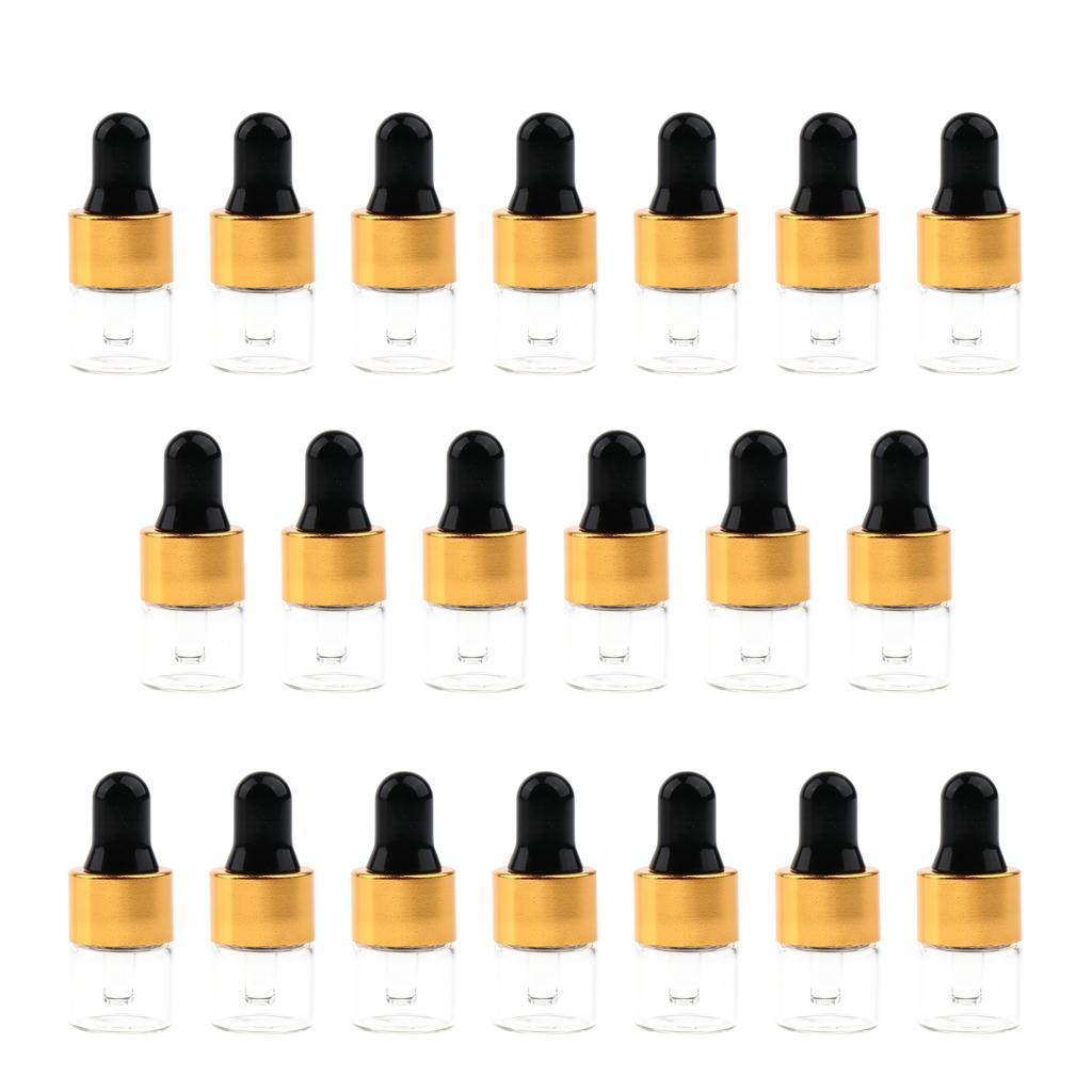20 Pieces Travel Empty Glass Essential Oil Refillable Dropper Bottles 1 ML