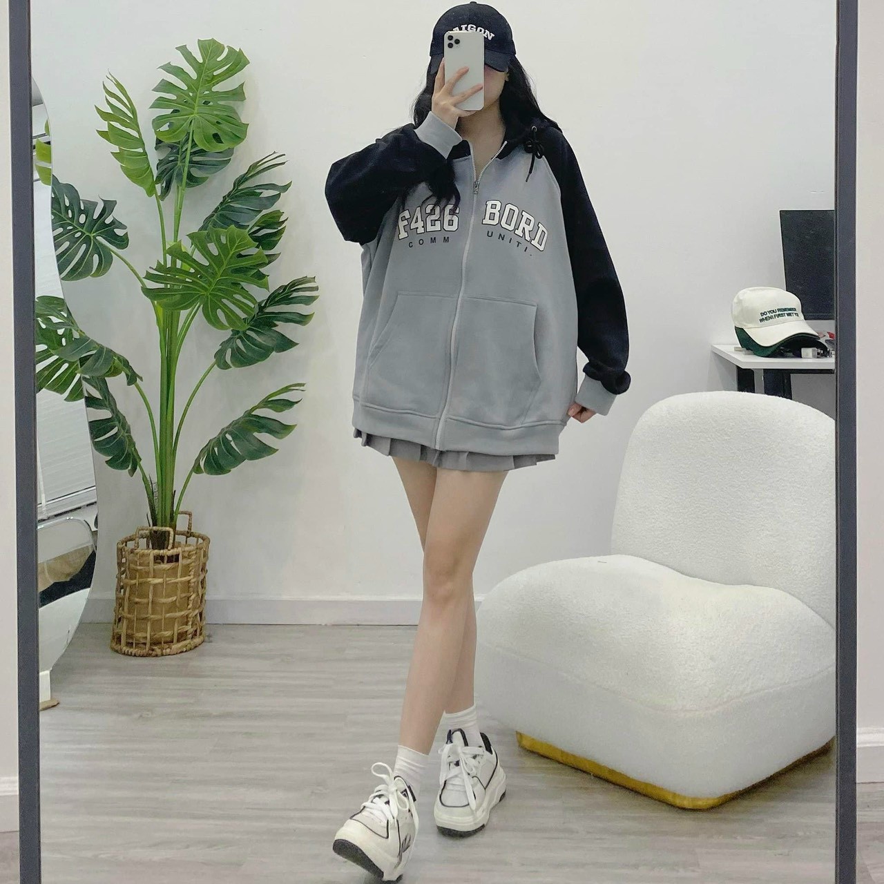Áo khoác hoodie zip F426 phối tay V2 có nón vải nỉ bông 2 màu form rộng unisex nam nữ, Áo khoác nỉ bông BORDER F426 Hoodie Zip unisex nam nữ