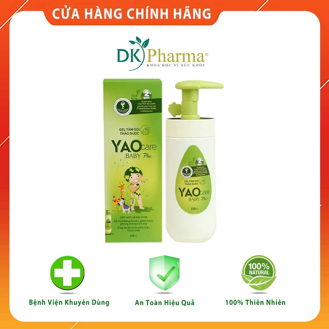 Gel tắm gội thảo dược DK Pharma Yaocare Baby Plus cho bé từ 2 tuổi - Chai 220ml - HSD 24/03/2023