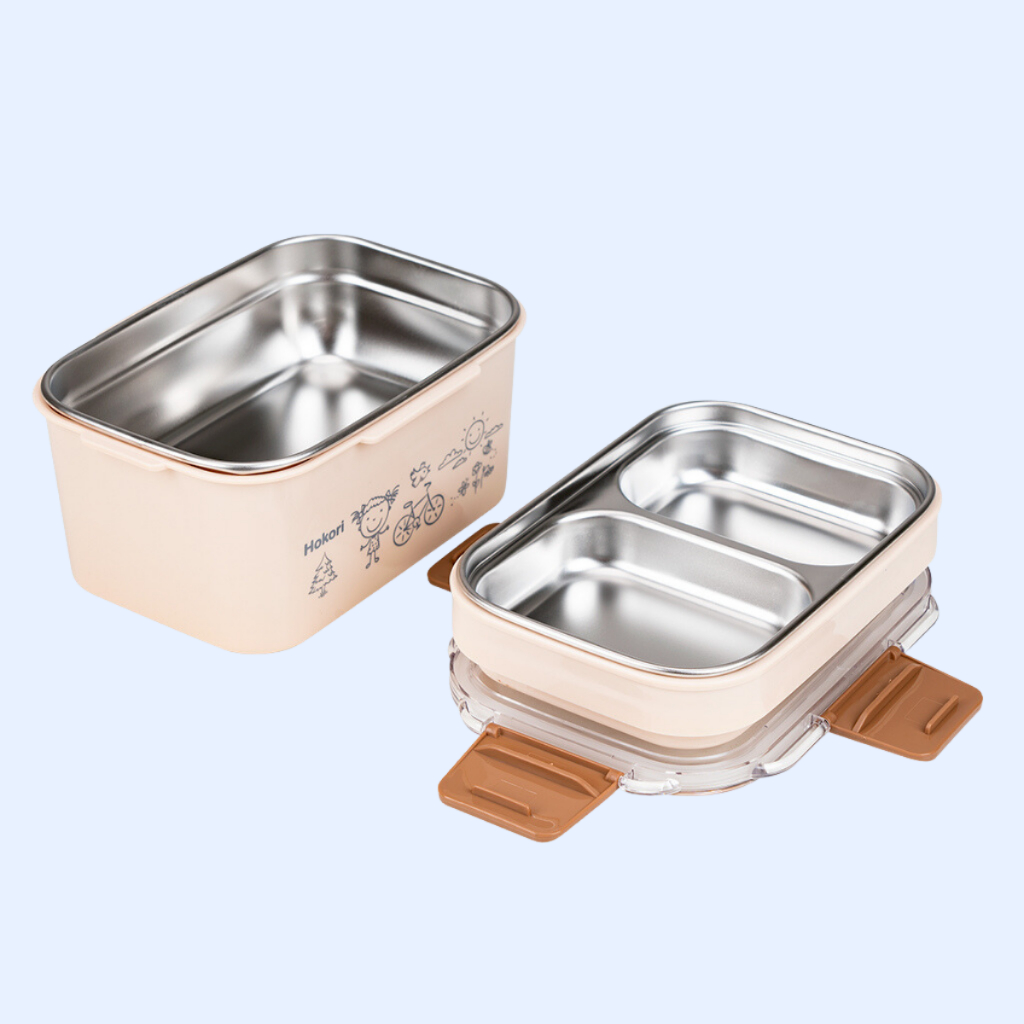 Hộp cơm Cặp lồng giữ nhiệt chữ nhật 2 tầng Hokori Việt Nhật Tặng Kèm Khăn Lau Vệ Sinh