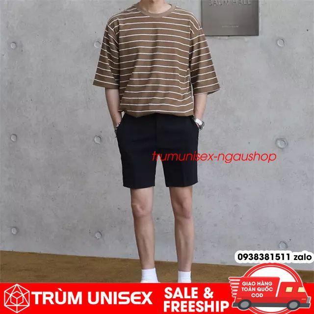 Quần ngắn nam kiểu quần tây phối áo phông nam áo thun form rộng unisex kèm hình thật video Trùm Unisex phillipstore