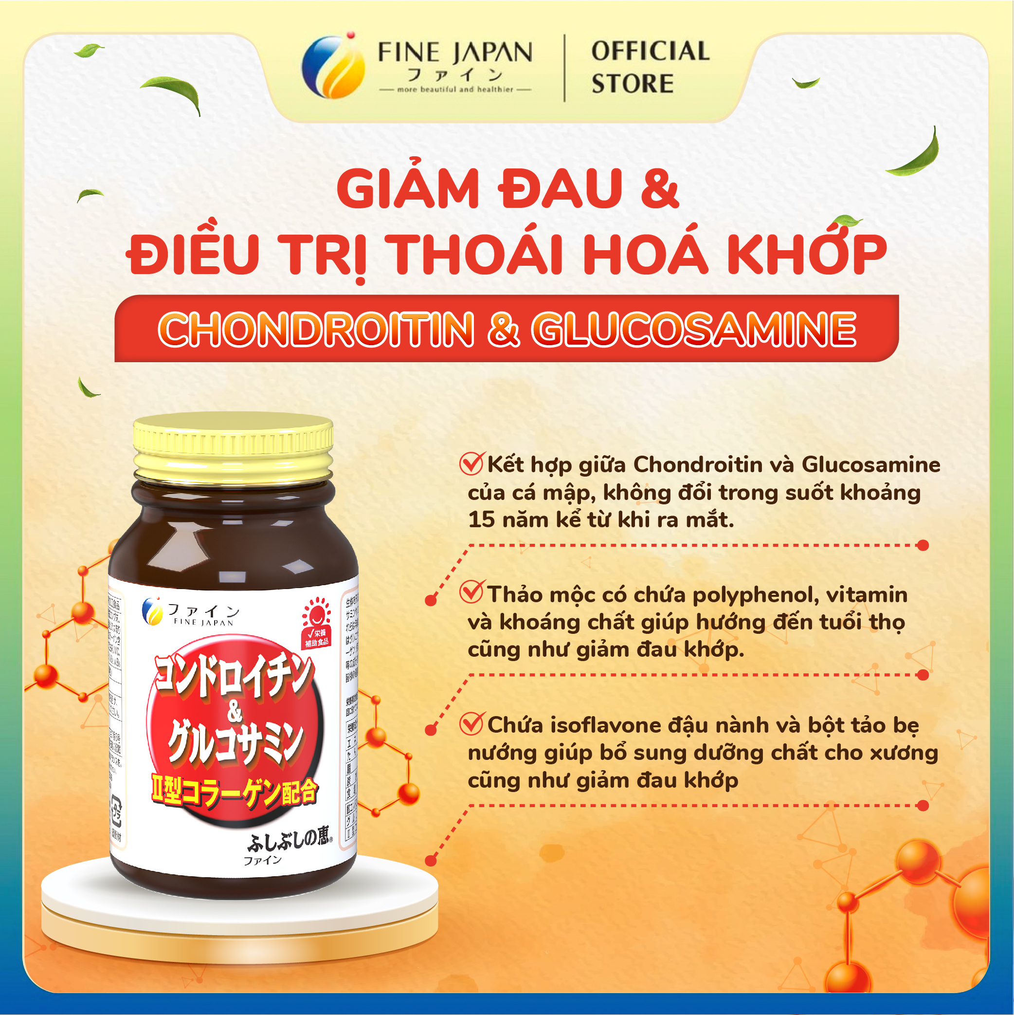Viên uống Chondroitin & Glucosamin Fine Japan hỗ trợ giảm đau nhức xương khớp 545 viên