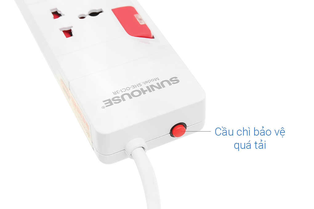 Ổ cắm điện Sunhouse 3 lỗ 3 chấu 2.5m SHE-OC1-3R - Hàng chính hãng