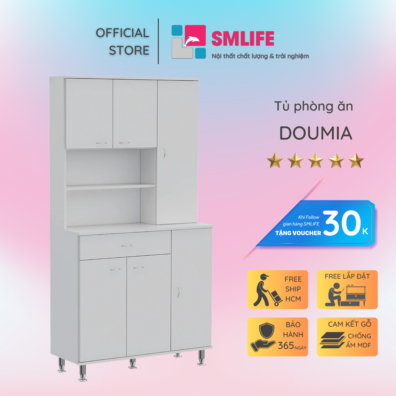 Tủ phòng ăn gỗ hiện đại SMLIFE Doumia | Gỗ MDF dày 17mm chống ẩm | D95xR40xC180cm