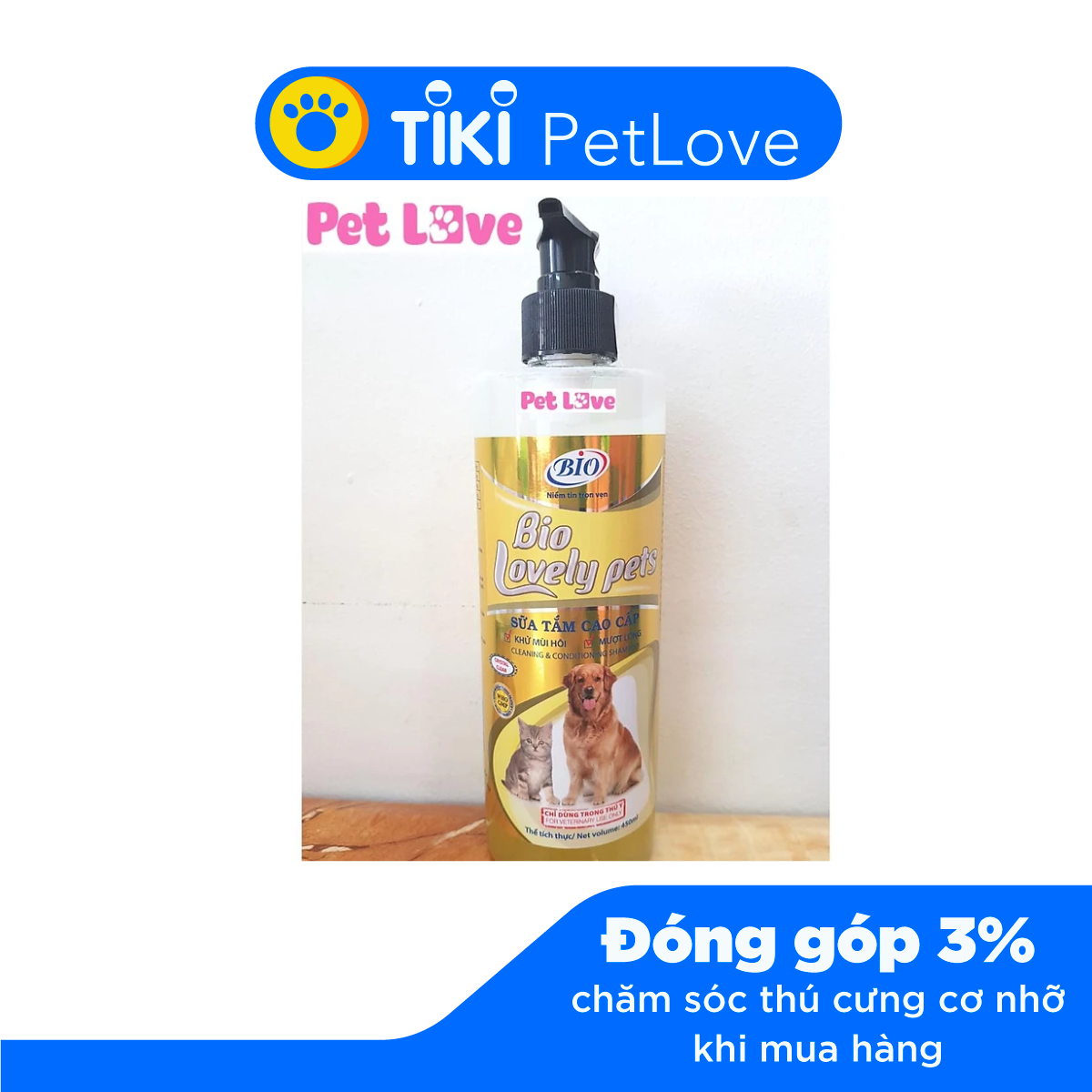 Sữa tắm Bio Lovely Pet (450ml) dưỡng lông chó mèo siêu mượt, khử mùi hôi