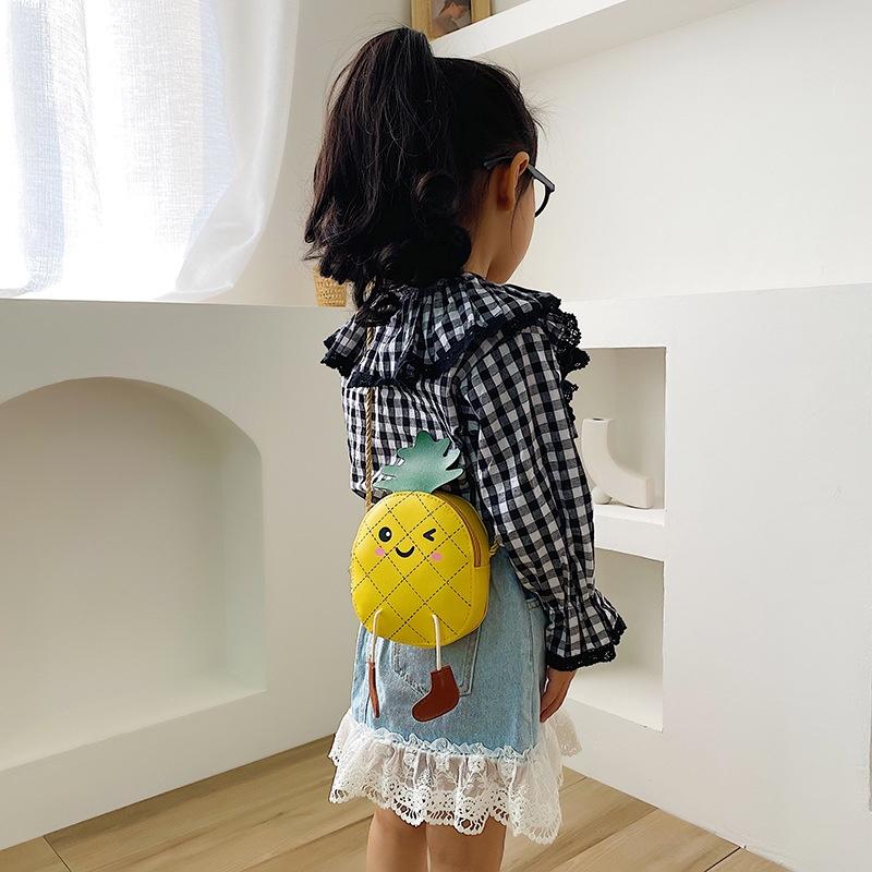 Túi đeo mini bé trai bé gái hình trái thơm da PU