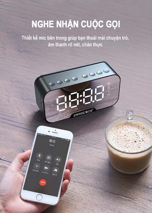 Loa bluetooth kiêm đồng hồ,mặt gương, tiện lợi mini, 2 đồng hồ báo thức, hiển thị nhiệt độ, dung lượng pin lớn, chất lượng âm thanh cao
