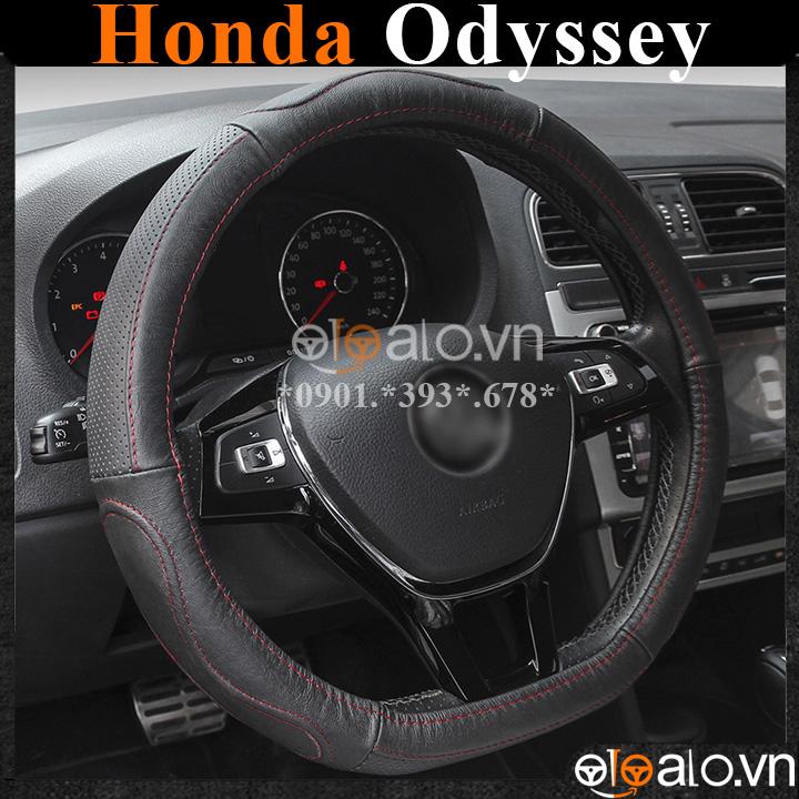 Bọc vô lăng D cut xe ô tô Honda Odyssey volang Dcut da cao cấp - OTOALO - Đen chỉ đen