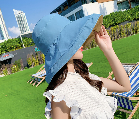 Mũ nón chống nắng rộng vành đội 2 mặt cỡ lớn màu xanh