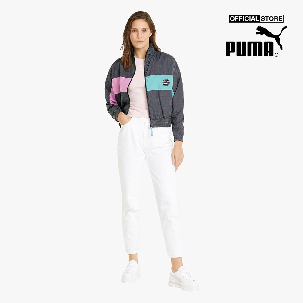 PUMA - Áo khoác nữ cổ trụ phối zip dáng lửng Sportswear 534276