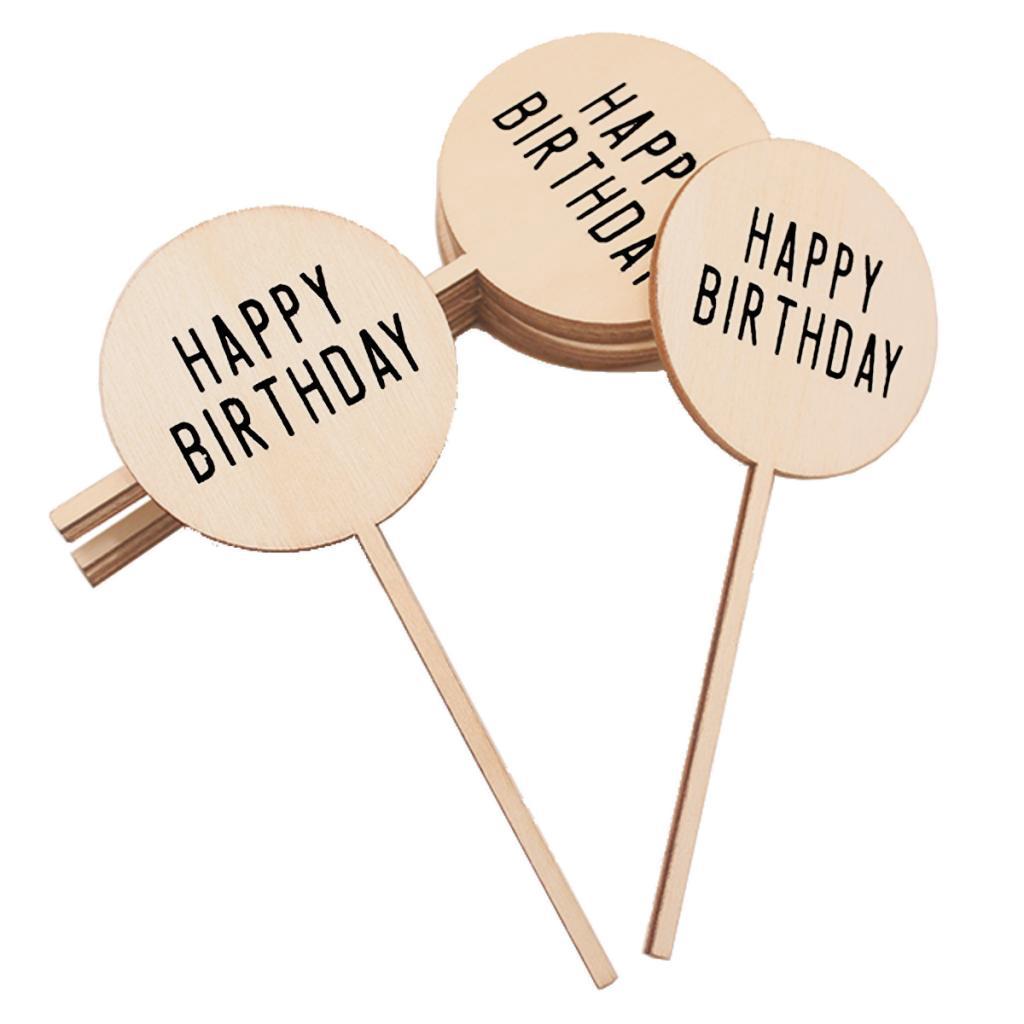 2-10pack 10pcs Happy Birthday Cake Topper Wooden Cupcake Topper Cake Decorations