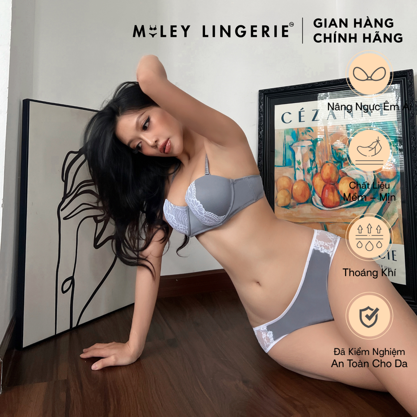 Bộ Áo Cúp Ngang và Quần Lót Nữ Thun Lạnh Miley Lingerie BRM11202_FMM1105