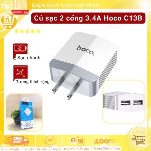 Củ sạc 2 cổng 3.4A Hoco C13B - Hàng Nhập Khẩu