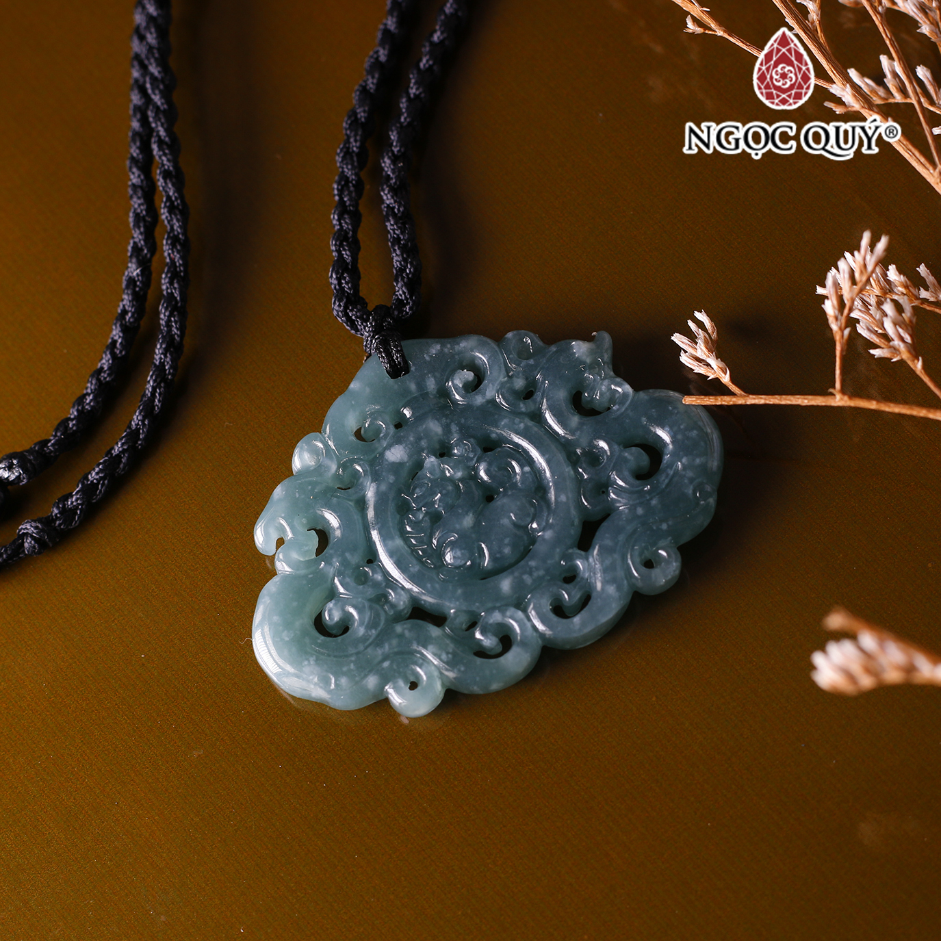 Mặt dây chuyền đá cẩm thạch lam ngọc đại cát đại lợi hợp mệnh thủy, mệnh mộc - Ngọc Quý Gemstones