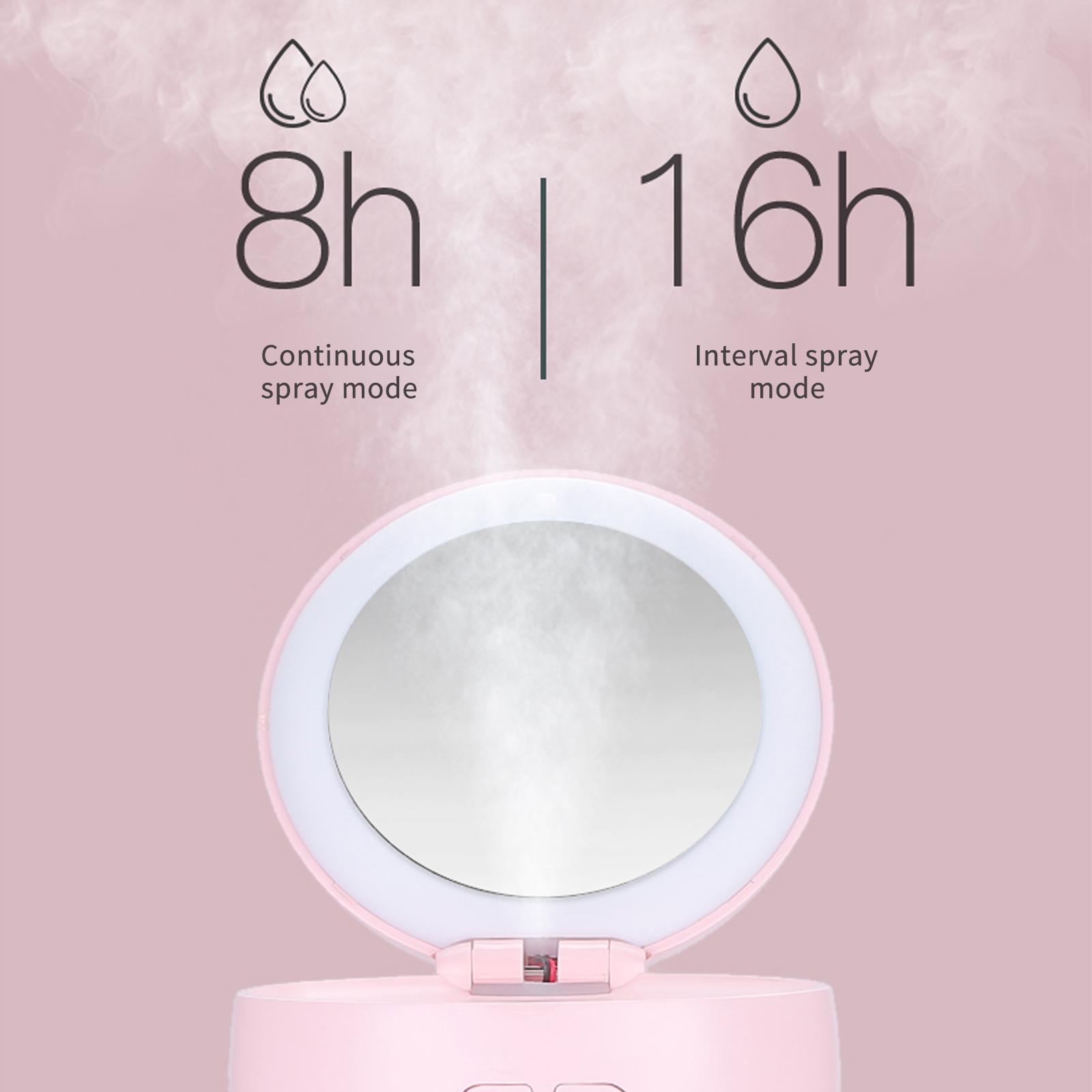 Máy khuếch tán tạo ẩm phun sương 400mL có gương có thể sạc lại với 7 đèn LED thay đổi màu sắc