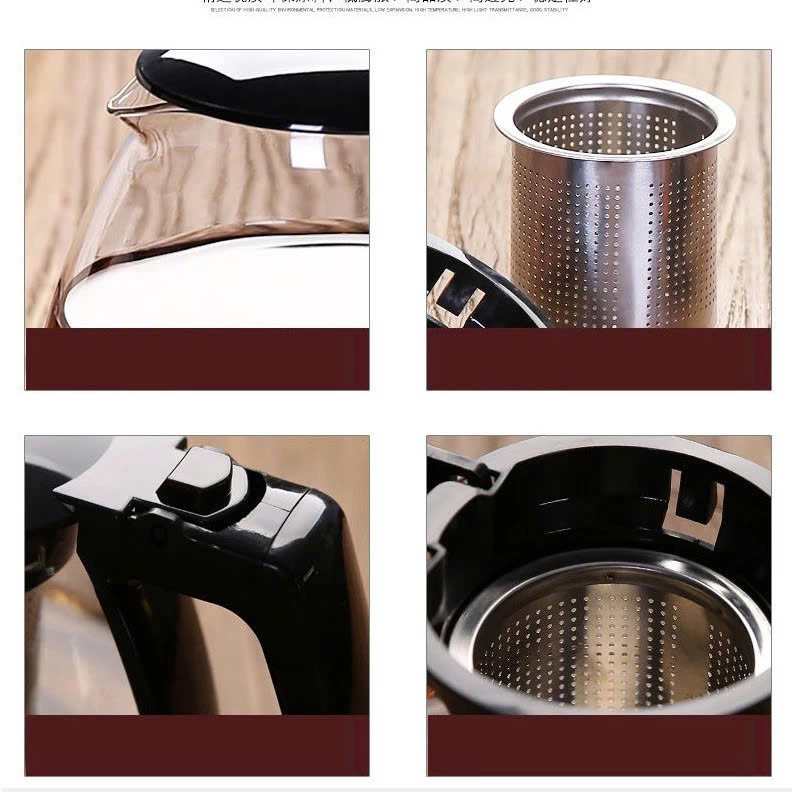 Bộ Bình Trà Thủy Tinh kèm Tách Lưới Lọc Inox 304 Không Gỉ- Tiện Lợi - Chính Hãng