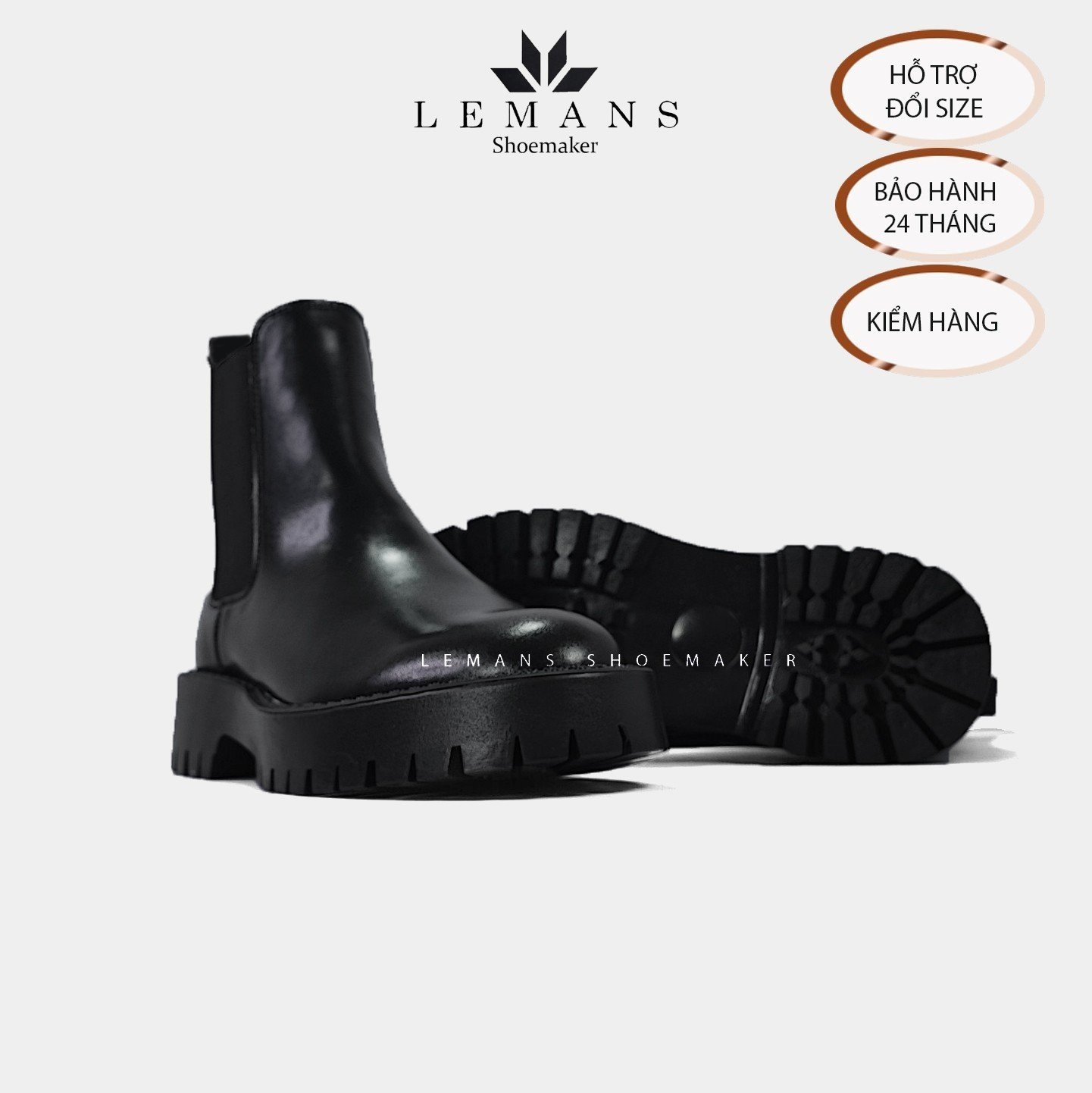 Boots LeMans CHK02 Giày da bò Chelsea Boots đế Chunky, đế chunky, bảo hành 24 tháng