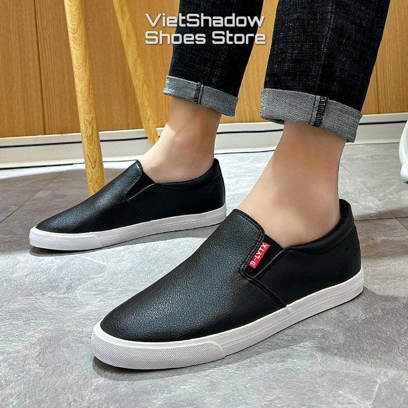 Giày lười slip on nam - Chất liệu da PU, đế cao su 2 màu đen, trắng - Mã SP GL902