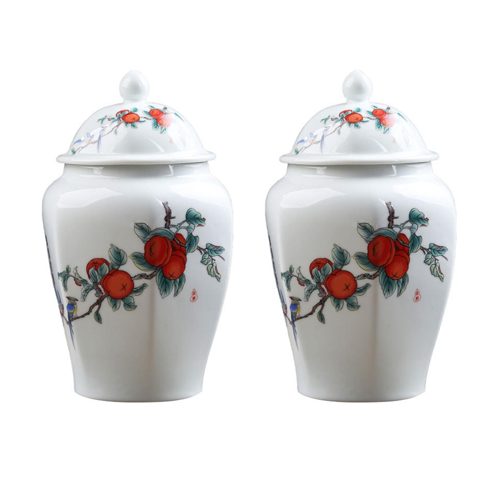 Ceramic Ginger Jar Tea Storage Jar Decorative Flower Vase Tea Tin with Lid