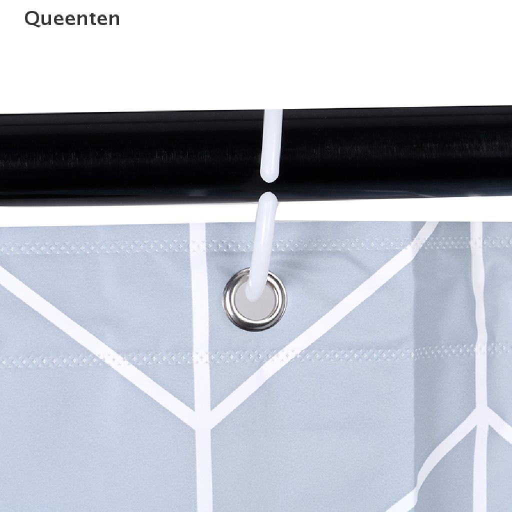 Queenten Anti Mold Bathroom Supplies Extra Long PEVA Geometric Pattern Shower Curtain QT