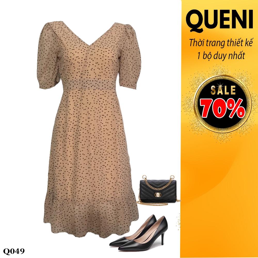 Đầm trung niên tay phồng 2 lớp cao cấp thời trang thiết kế Queni Fashion Q049