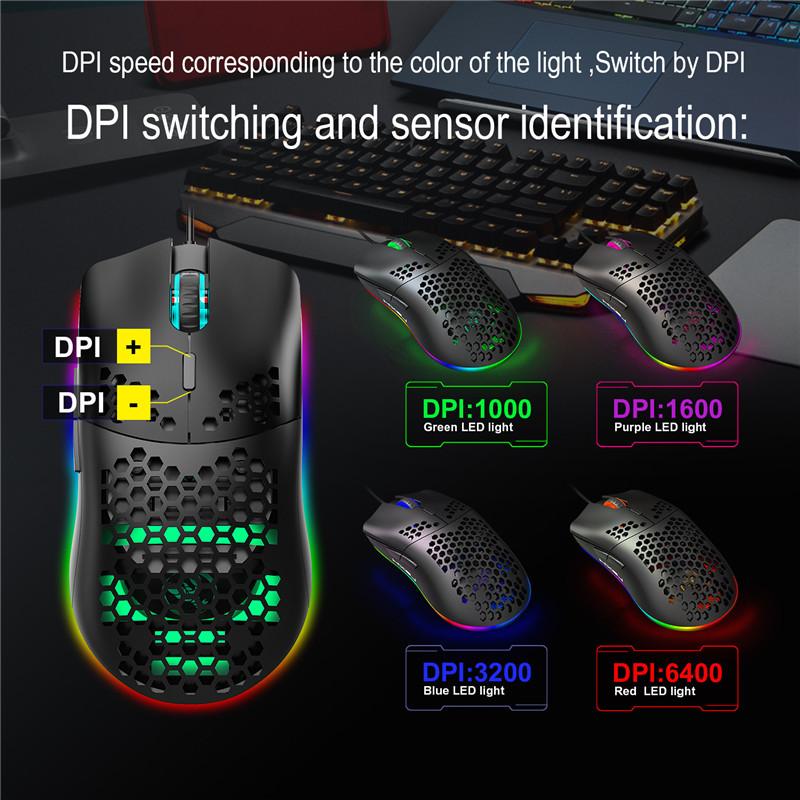 Highend Dành Nhẹ USB Chuột Chơi Game Có Dây RGB Chuột 6400 DPI Tổ Ong Rỗng Cho Máy Tính Laptop Trắng Đen Lập Trình Macro