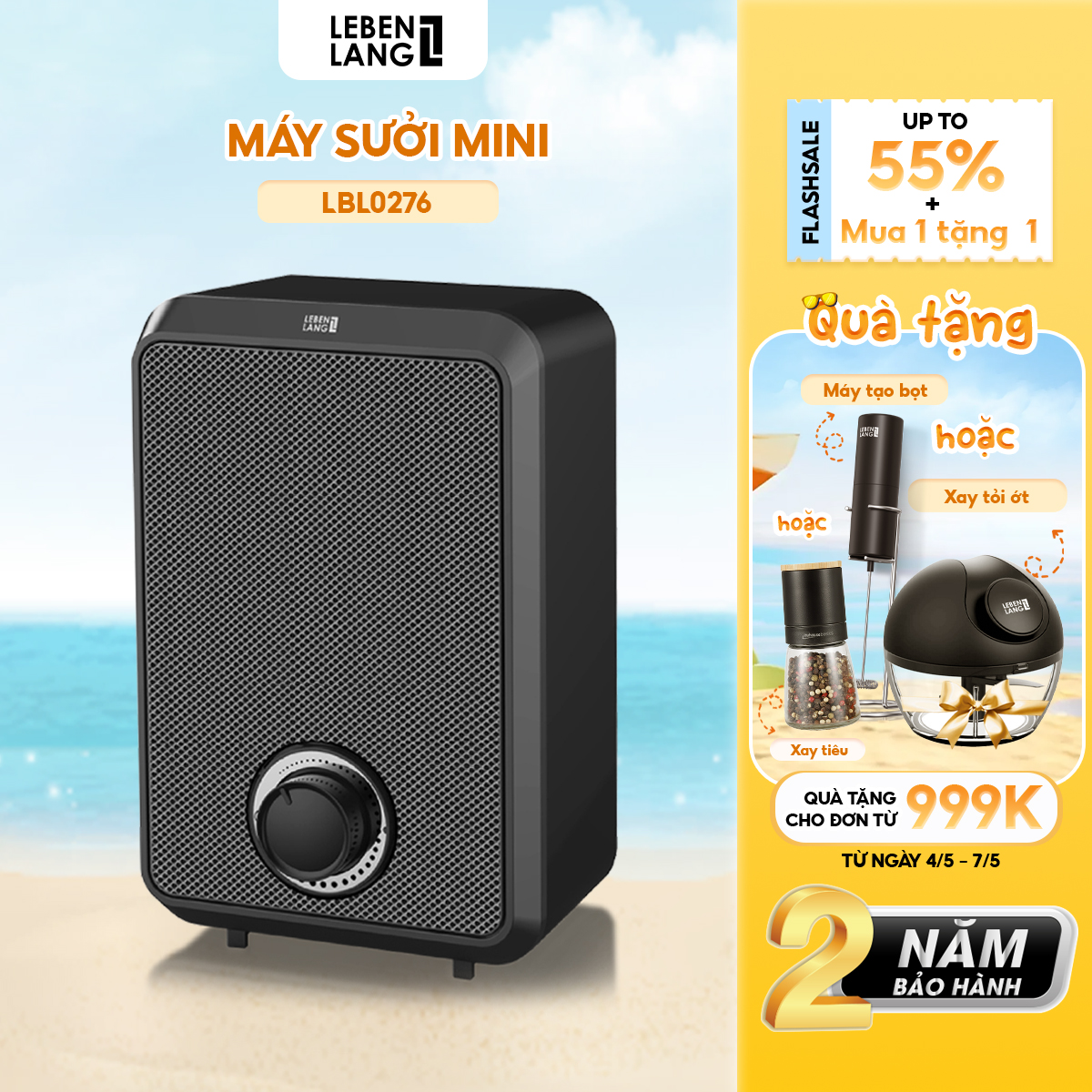 Máy sưởi mini để bàn Lebenlang LBL0276, công suất 600W, làm ấm góc rộng, nóng nhanh, thiết kế nhỏ gọn tiện lợi, bảo hành 2 năm - hàng chính hãng