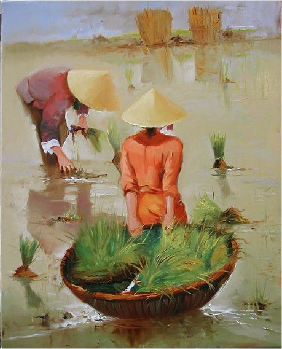 Tranh sơn dầu những tà áo dài