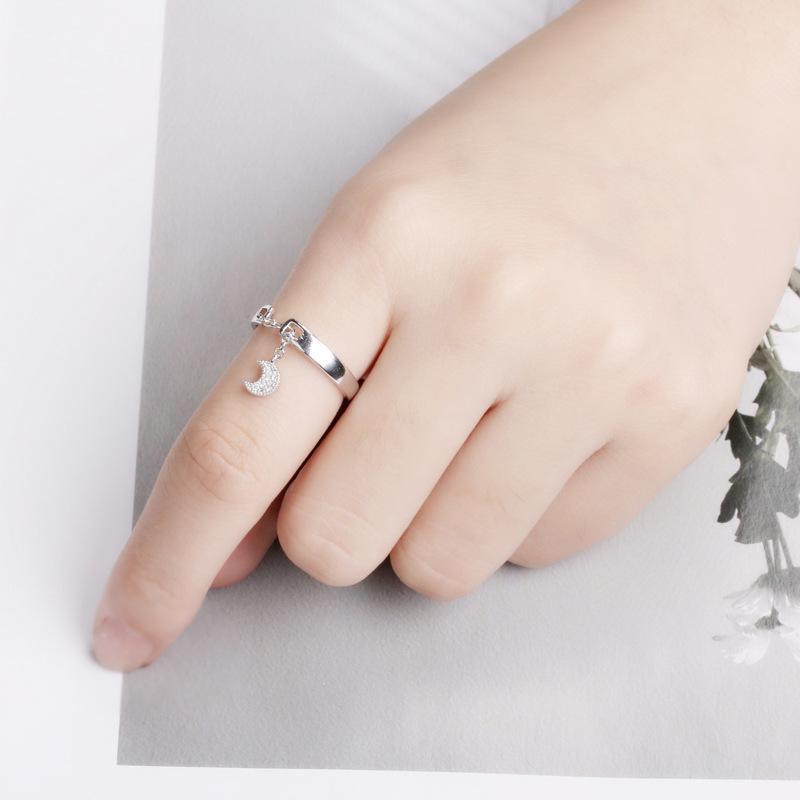 Nhẫn Nữ Mạ Bạc Freesize Trăng Sao Lấp Lánh Siêu Xinh