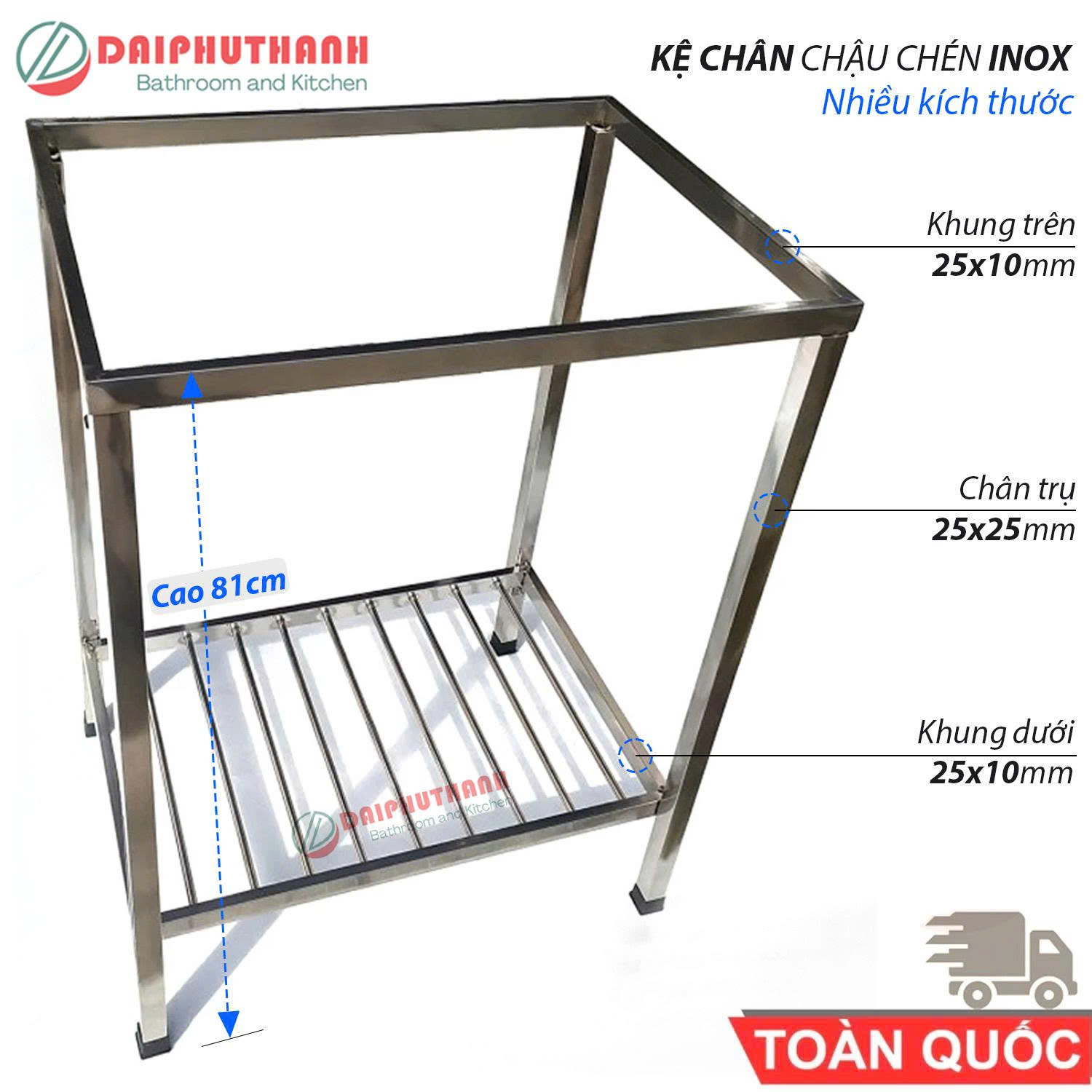 COMBO Chậu Rửa Chén Bát Có Kệ Chân Nhiều Kích Thước Lắp Thêm 2 Bàn Chờ Rộng Rãi - Gồm chậu, xi phông, kệ chân, 2 bàn rời