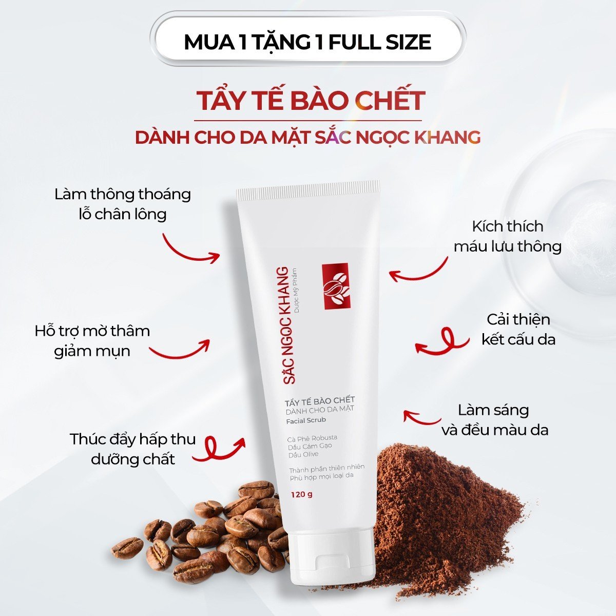 Tẩy tế bào chết cà phê cho da mặt Sắc Ngọc Khang 120g hỗ trợ da mềm mịn và rạng rỡ