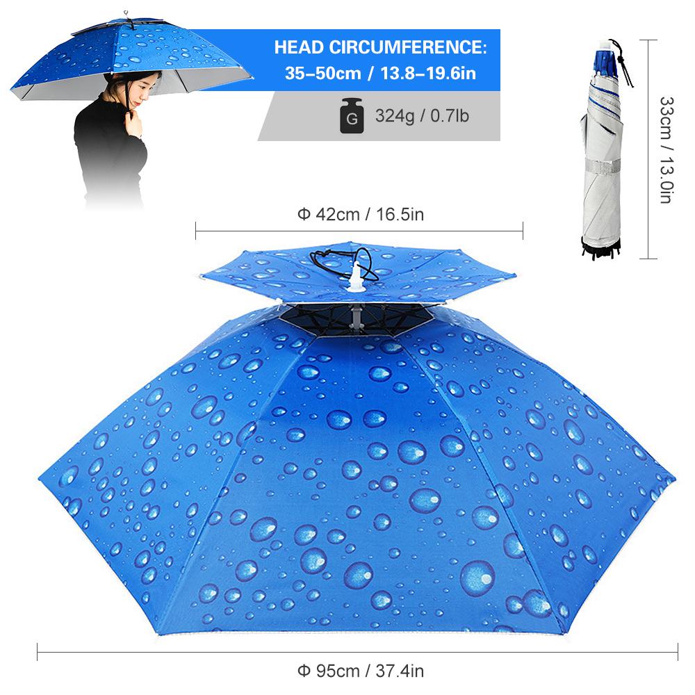 Mũ ô dù hai lớp nam nữ che nắng, mưa với băng đeo đầu có thể điều chỉnh để câu cá đi bộ dã ngoại cắm trại