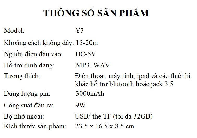 Loa Không Dây Kết Nối Bluetooth Công Suất Cực Lớn Thiết Kế Xách Tay Mini Y03