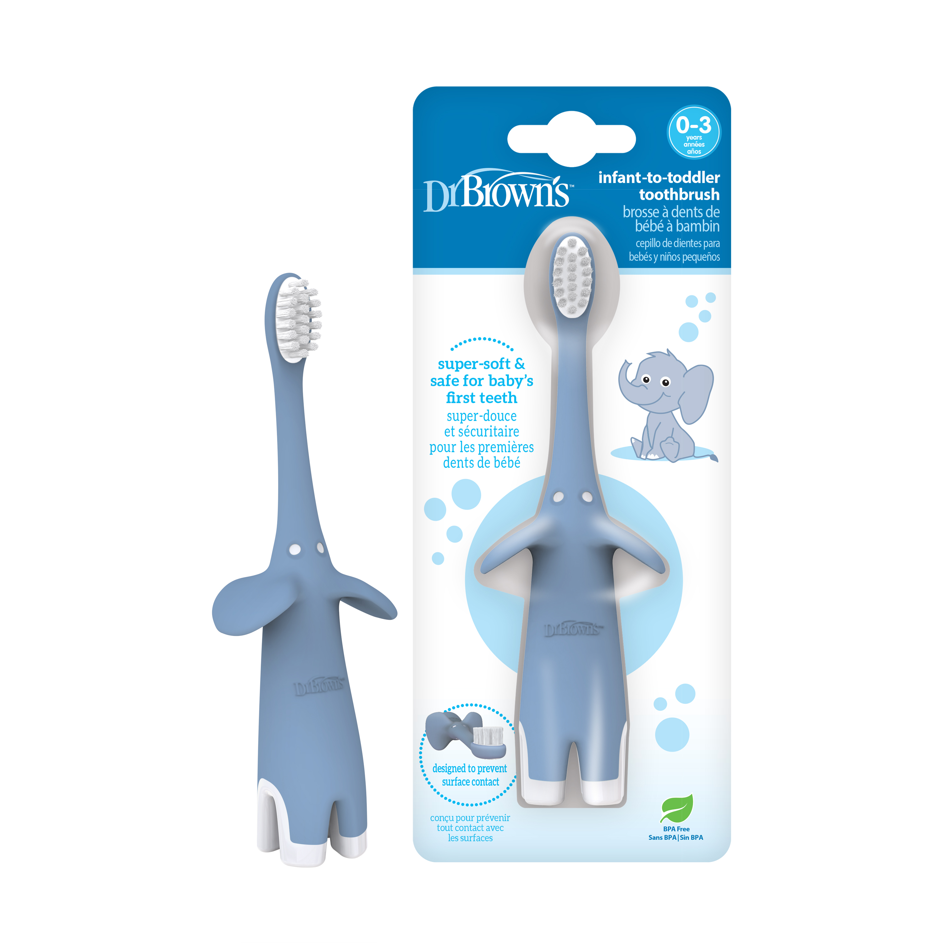 Bàn chải đánh răng cho bé hình voi xanh Dr.Brown's (0-3 tuổi)