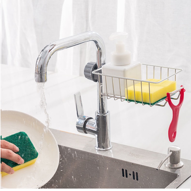 Giá kệ inox treo vòi rửa chén nhà bếp , dùng để đựng đồ rửa chén, giẻ lau