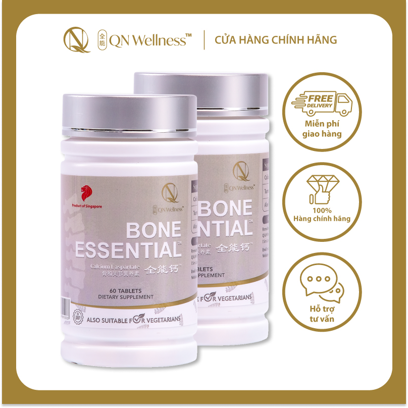 Combo Ưu Đãi Viên Uống Bổ Sung Canxi Bone Esstential QN Wellness Thuần Chay Chiết Xuất Từ Nghệ & Nha Đam, Giúp Hỗ Trợ Tuần Hoàn Máu, Củng Cố Xương Khớp - Hộp 60 Viên x 2